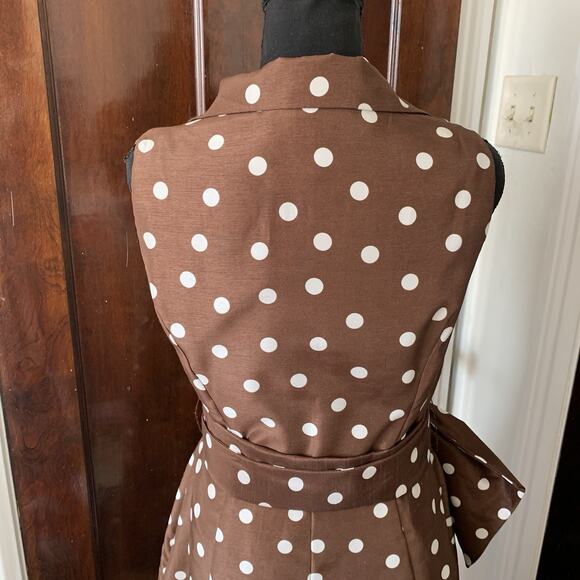 90s Jessica Howard Pretty Woman Brown Polka Dot Shirt Dress SZ 10 - Picture 5 of 15